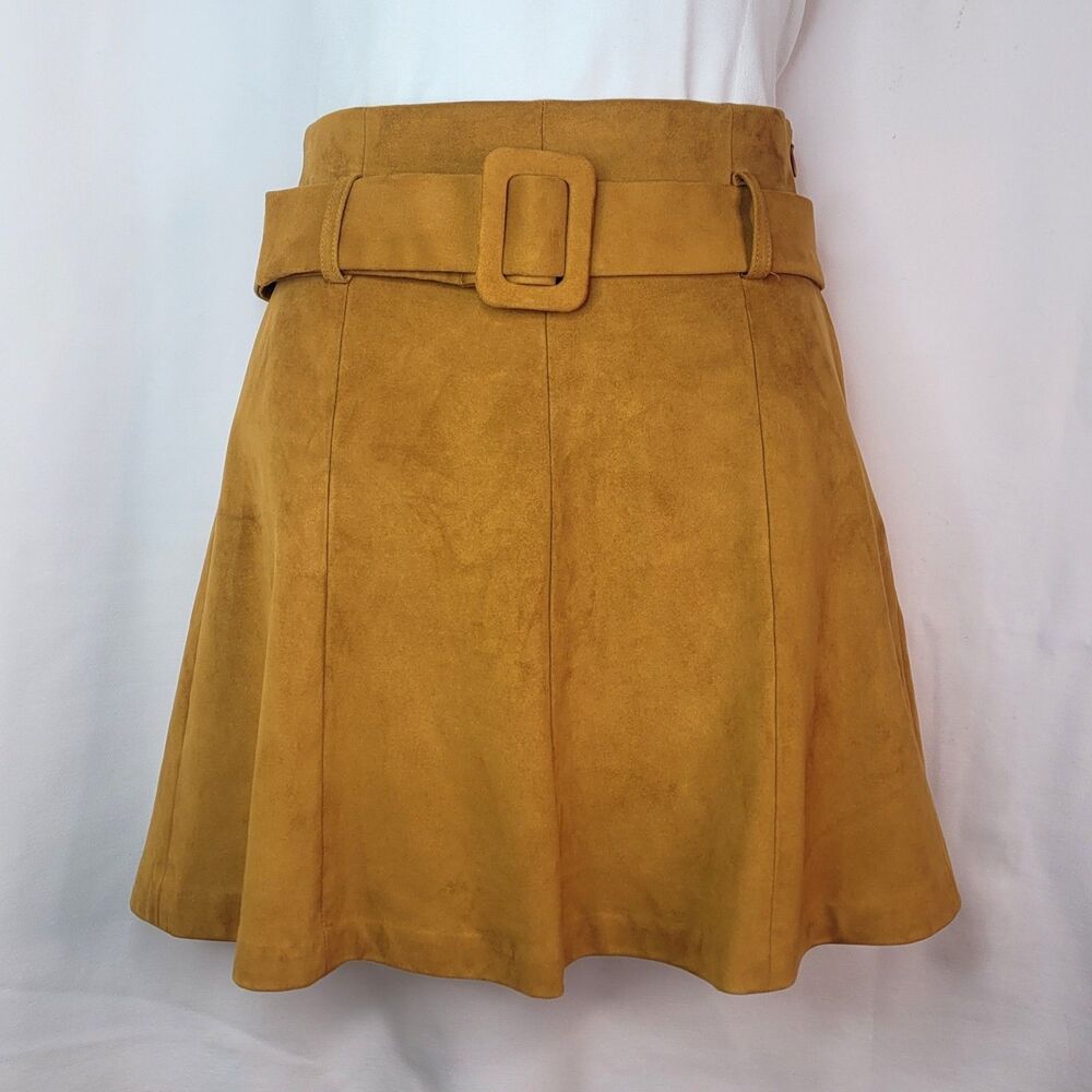 Zara Mustard Yellow Belted Faux Suede Mini Skirt